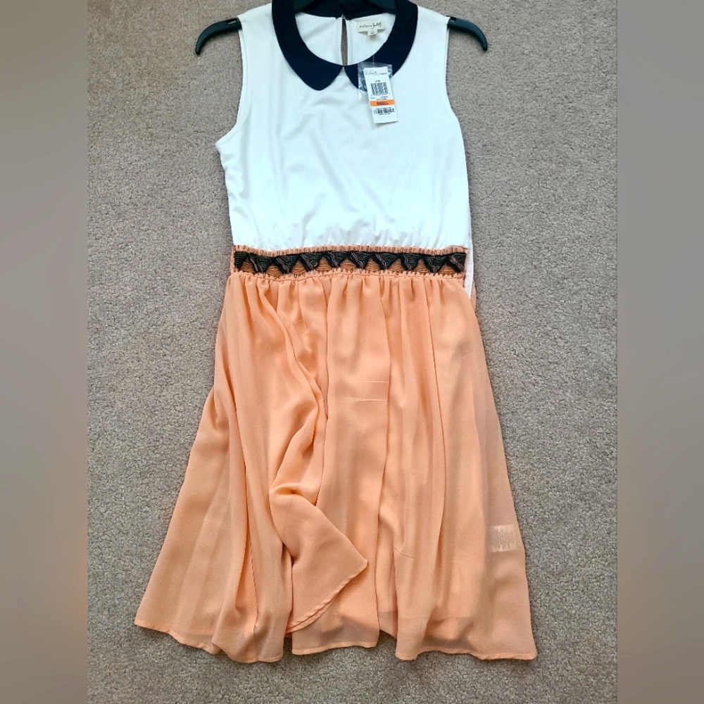 MAISON JULES small two toned collared dress - white, navy and peachy